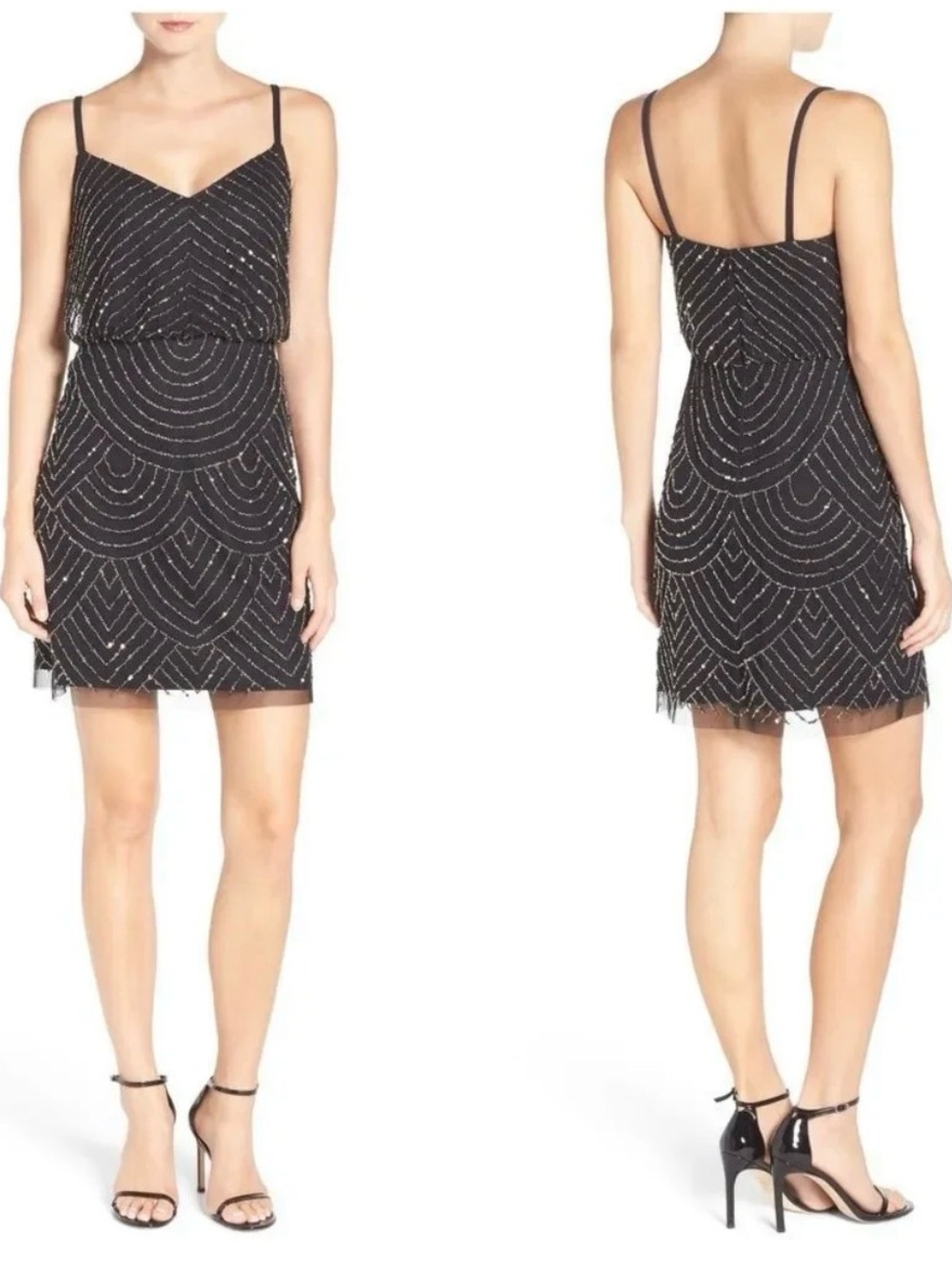 Adrianna Papell Art Deco Sequin Blouson Dress